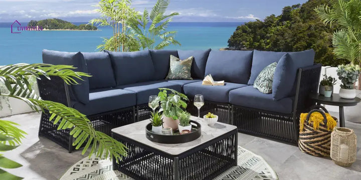 Bustillo Outdoor Sofa Set 5 Seater and 1 Center Table Set (Blue) Braided & Rope - Sofa Sets