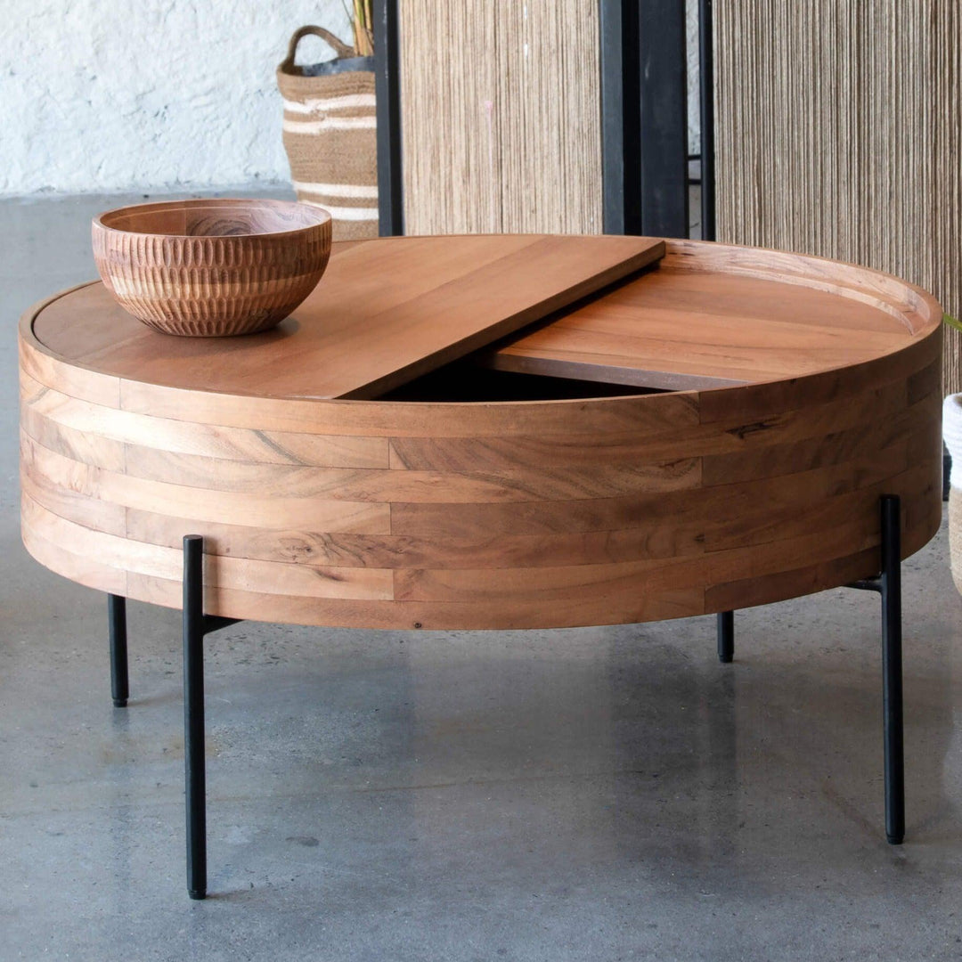 Queen Unique Wooden Coffee Table | Drum Shape Multipurpose Table For Home Coffee Table