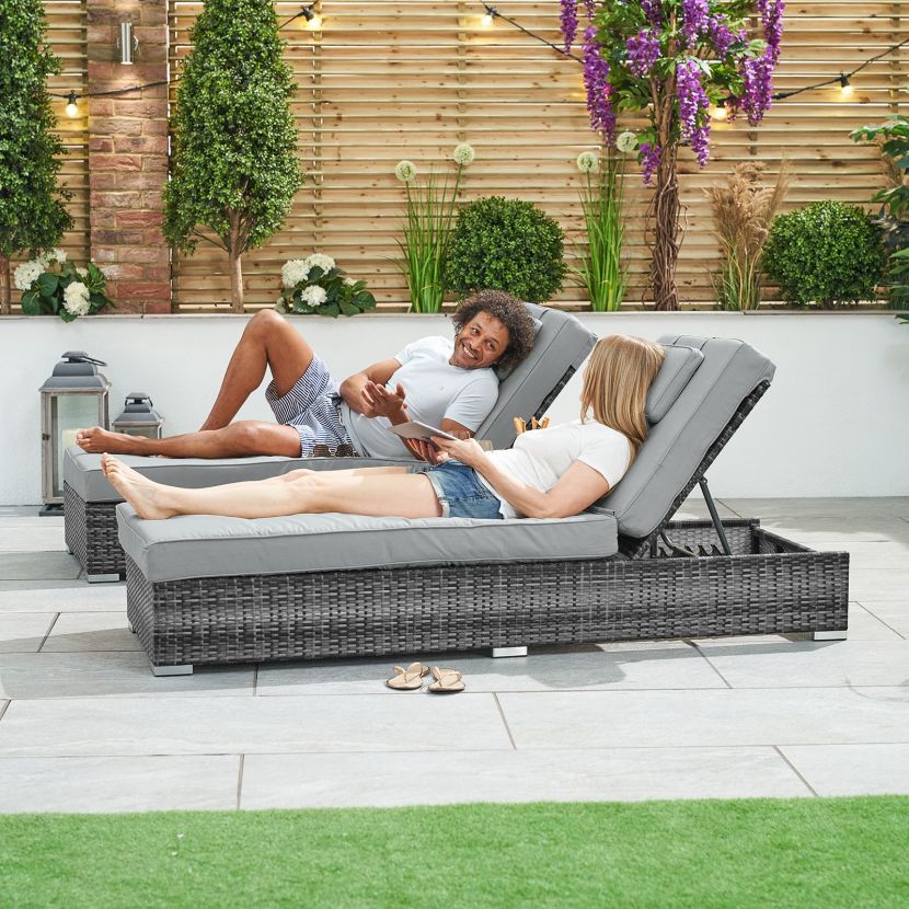 Arrigo Outdoor Swimming Poolside Lounger Set of 2 (Black + Grey)