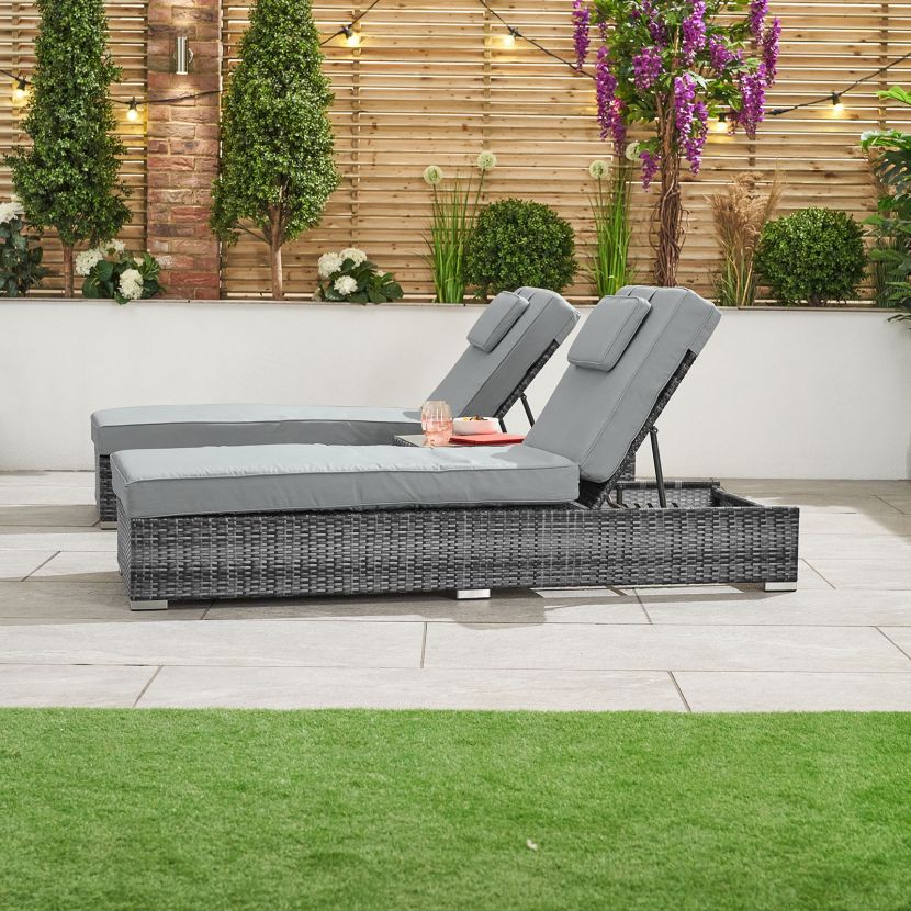 Arrigo Outdoor Swimming Poolside Lounger Set of 2 (Black + Grey)