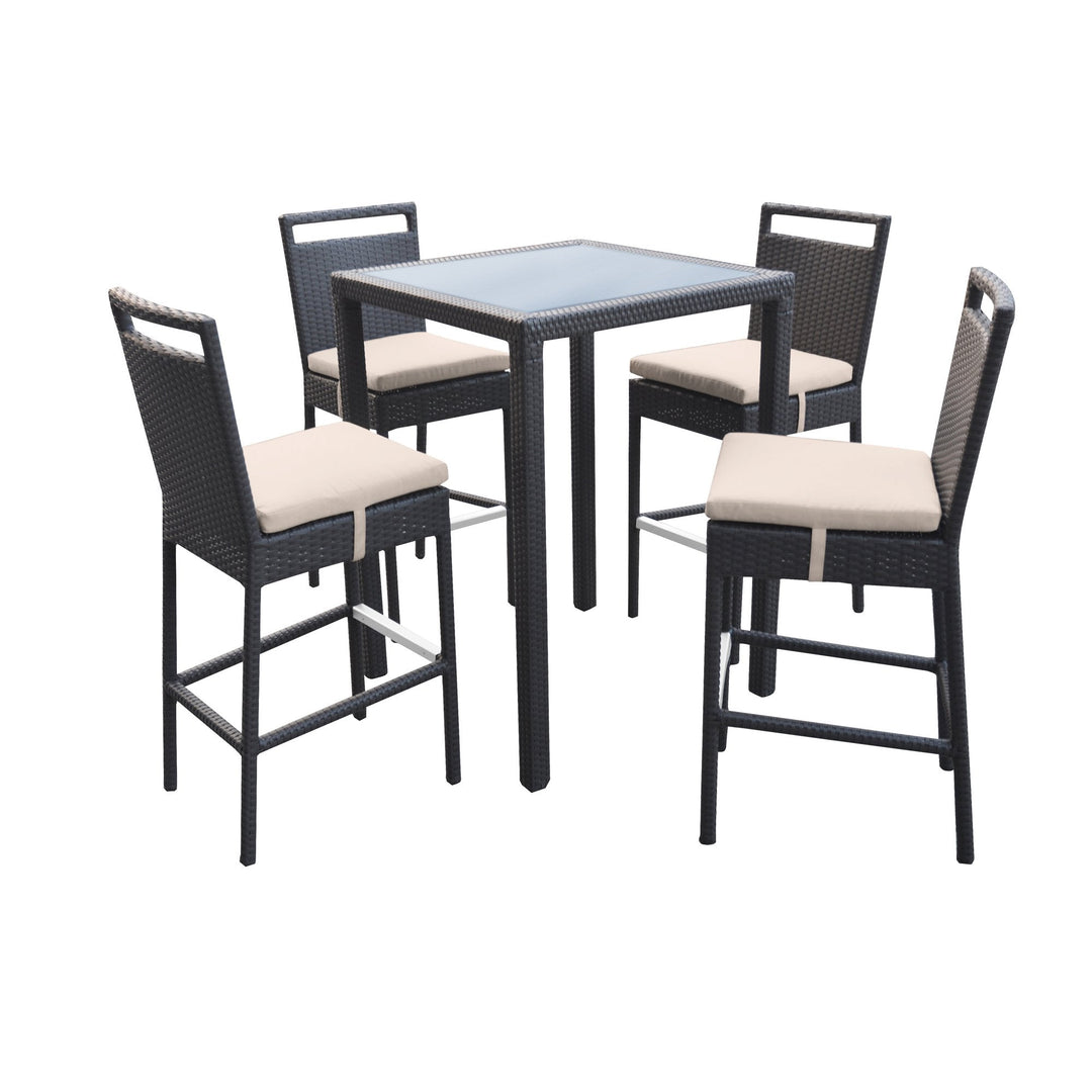 Manfredo Outdoor Patio Bar Sets 4 Chairs and 1 Table (Dark Brown)