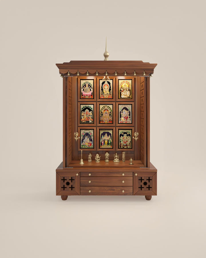 Maria Large Wooden Pooja Mandir for Home | Handcrafted Home Temple - Honey