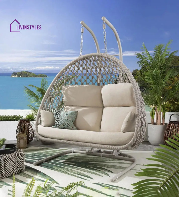 Cadiz Double Seater Hanging Swing With Stand For Balcony Garden Swing (Natural) - Swings