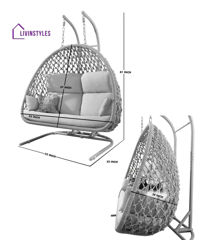 Cadiz Double Seater Hanging Swing With Stand For Balcony Garden Swing (Natural) - Swings