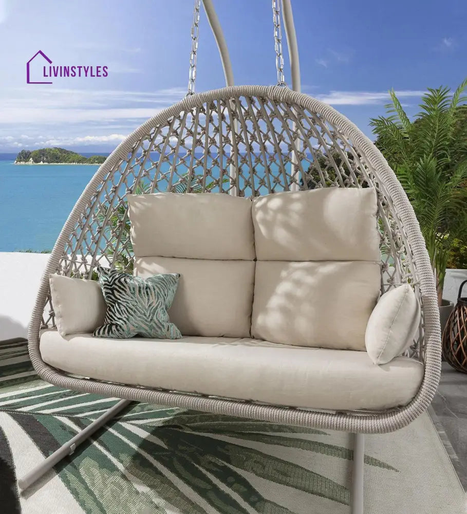 Cadiz Double Seater Hanging Swing With Stand For Balcony Garden Swing (Natural) - Swings