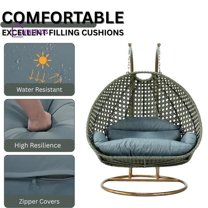 Caihong Double Seater Hanging Swing Chair (Dark Brown/Dark Grey) Swing