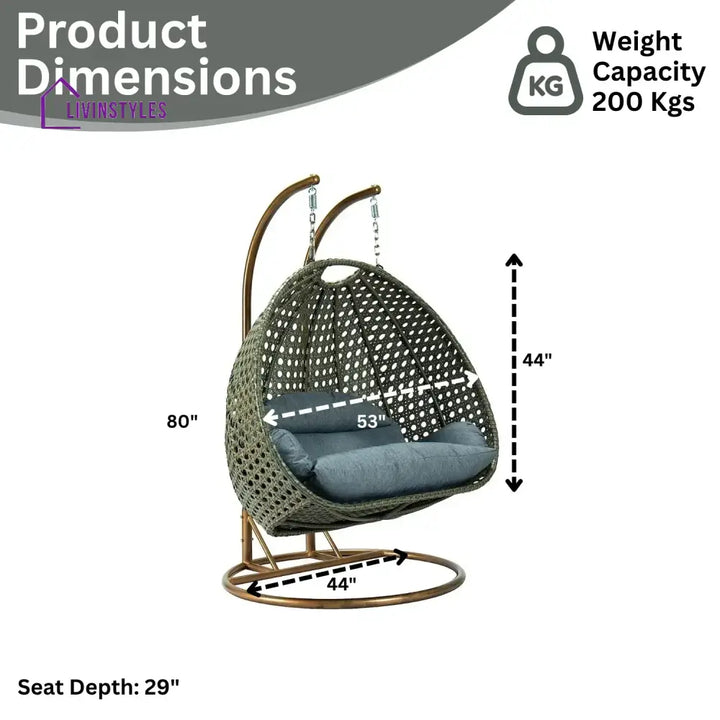 Caihong Double Seater Hanging Swing Chair (Dark Brown/Dark Grey) Swing