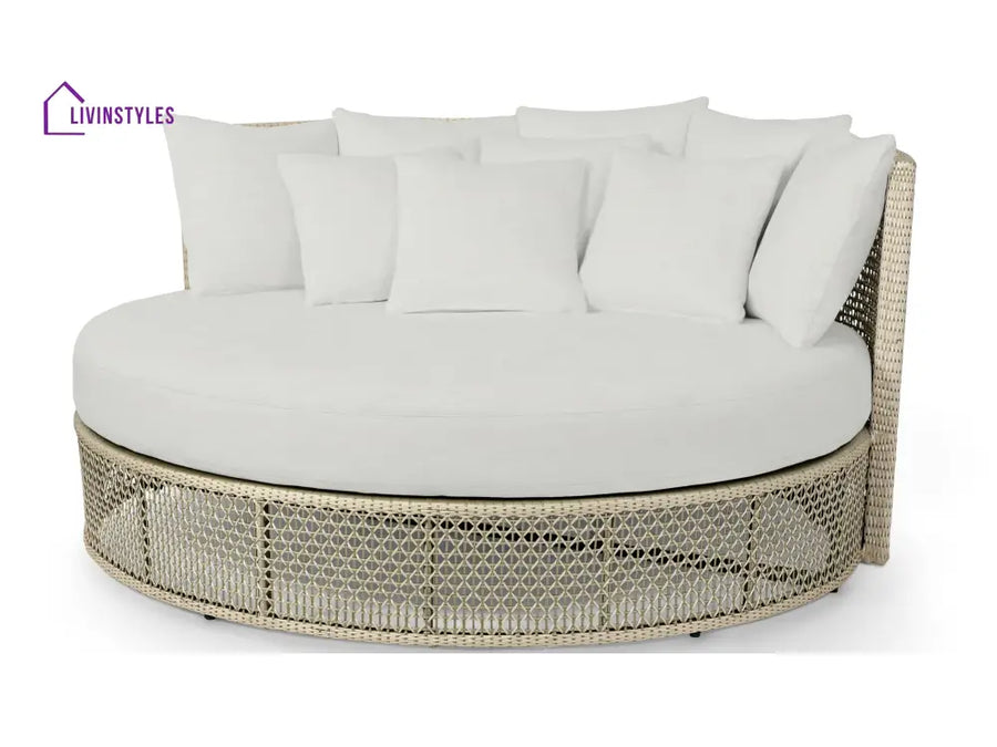 Cajetan Outdoor Poolside Sunbed With Cushion Daybed (Beige + White) - Sunbed