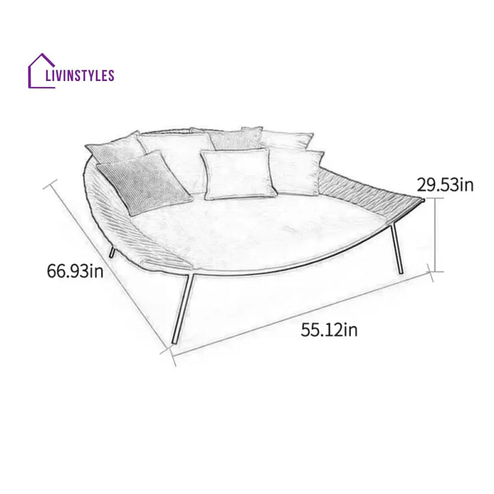 Cal Outdoor Poolside Sunbed With Cushion Daybed (Black) Braided & Rope - Sunbed