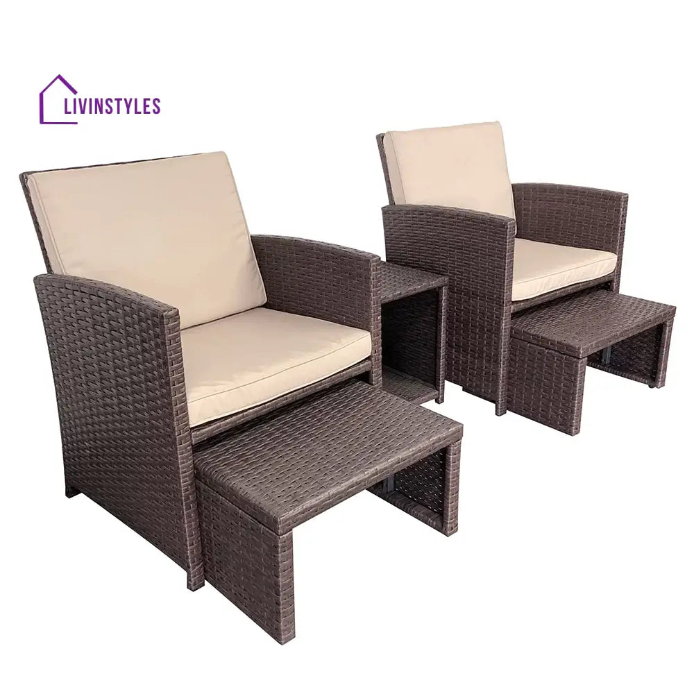 Calabresi Outdoor Sofa Set 2 Single seater 2 Ottoman and 1 Center Table (Brown + Beige) - Outdoor Furniture Sets