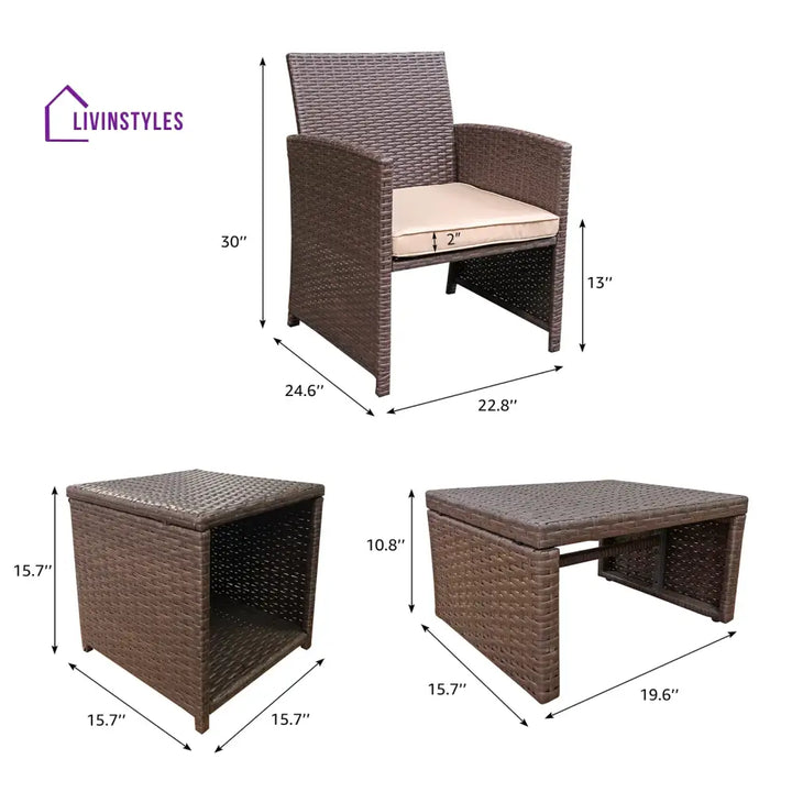 Calabresi Outdoor Sofa Set 2 Single seater 2 Ottoman and 1 Center Table (Brown + Beige) - Outdoor Furniture Sets