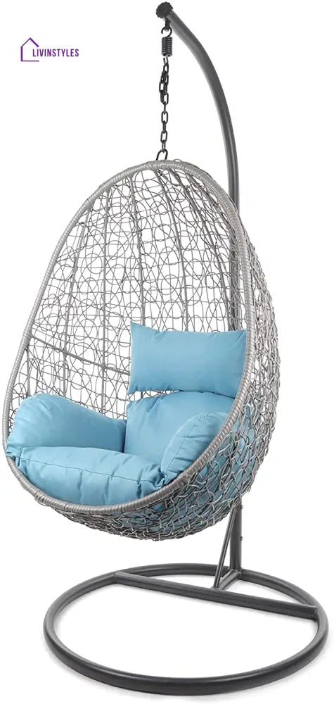 Calabresi Single Seater Hanging Swing With Stand For Balcony Garden Swing (Dark Grey) - Blue - Swings
