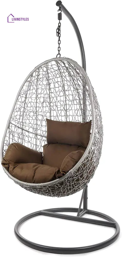 Calabresi Single Seater Hanging Swing With Stand For Balcony Garden Swing (Dark Grey) - Dark Brown - Swings