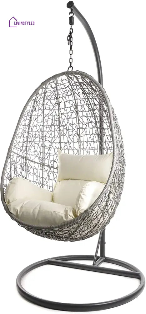 Calabresi Single Seater Hanging Swing With Stand For Balcony Garden Swing (Dark Grey) - Cream - Swings