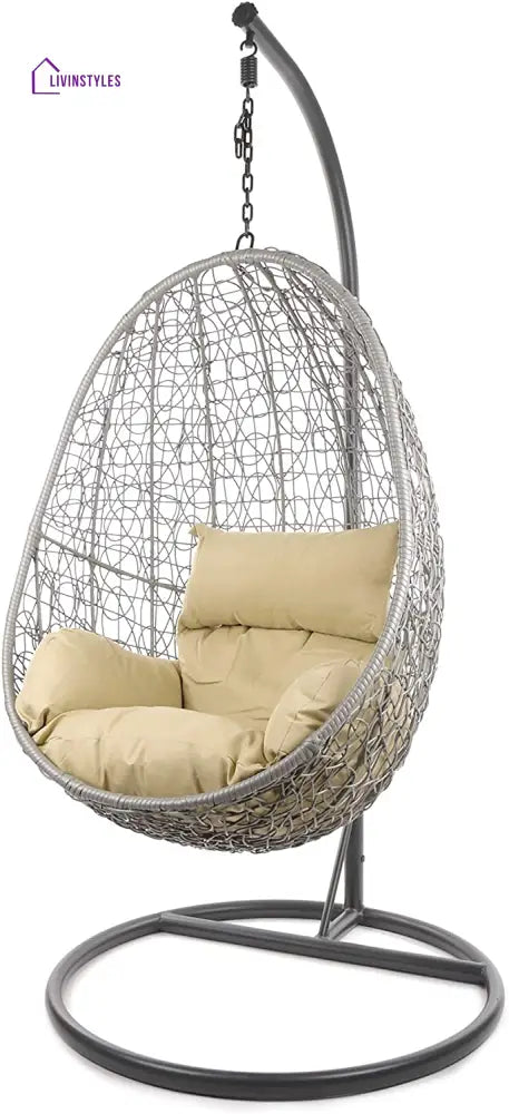 Calabresi Single Seater Hanging Swing With Stand For Balcony Garden Swing (Dark Grey) - Dark Cream - Swings