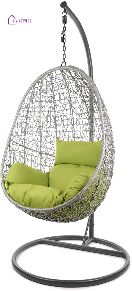 Calabresi Single Seater Hanging Swing With Stand For Balcony Garden Swing (Dark Grey) - Green - Swings
