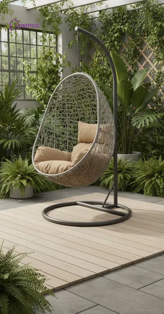 Calabresi Single Seater Hanging Swing With Stand For Balcony Garden Swing (Dark Grey) - Light Brown - Swings