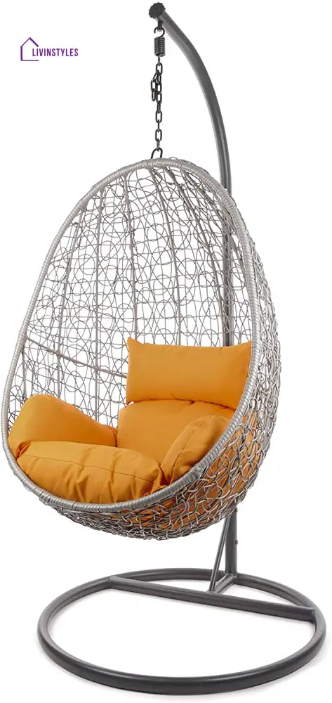 Calabresi Single Seater Hanging Swing With Stand For Balcony Garden Swing (Dark Grey) - Orange - Swings