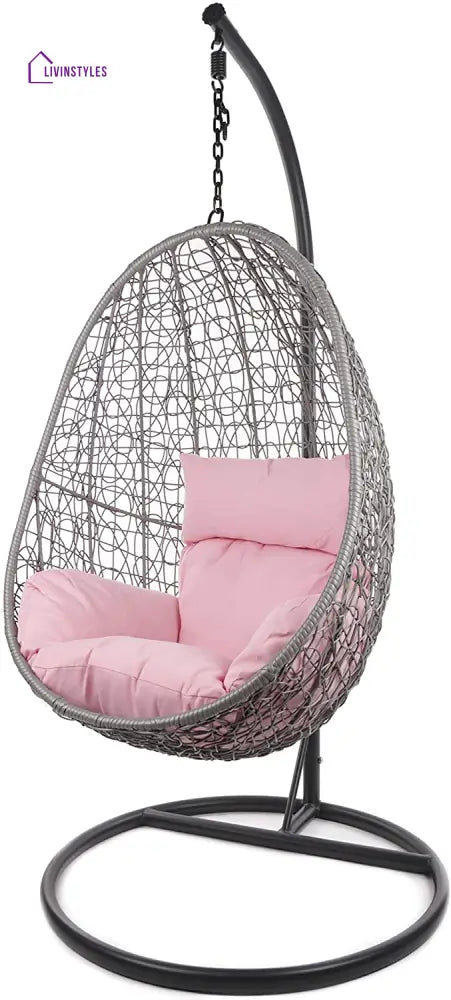 Calabresi Single Seater Hanging Swing With Stand For Balcony Garden Swing (Dark Grey) - Pink - Swings