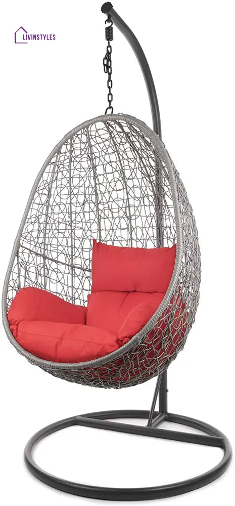 Calabresi Single Seater Hanging Swing With Stand For Balcony Garden Swing (Dark Grey) - Red - Swings
