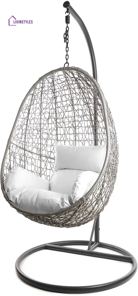 Calabresi Single Seater Hanging Swing With Stand For Balcony Garden Swing (Dark Grey) - White - Swings