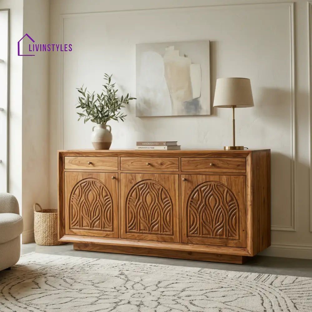 Caleb Sheesham Wood Cabinet and Sideboard (Honey Finish)