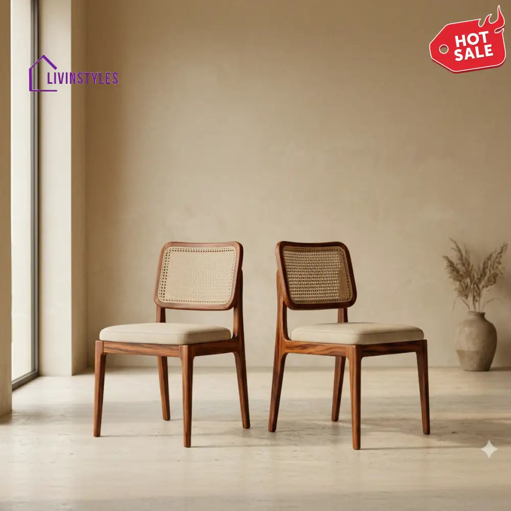 Caleb Sheesham Wood Dining Chairs - Set of 2 (Honey Finish)