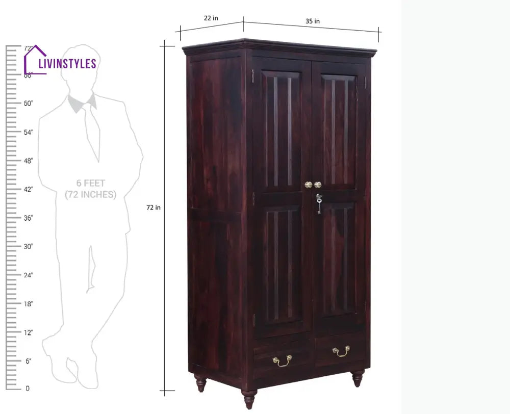 Calgary Solid Wood Two Doors Wardrobe - Wardrobes & Cabinets