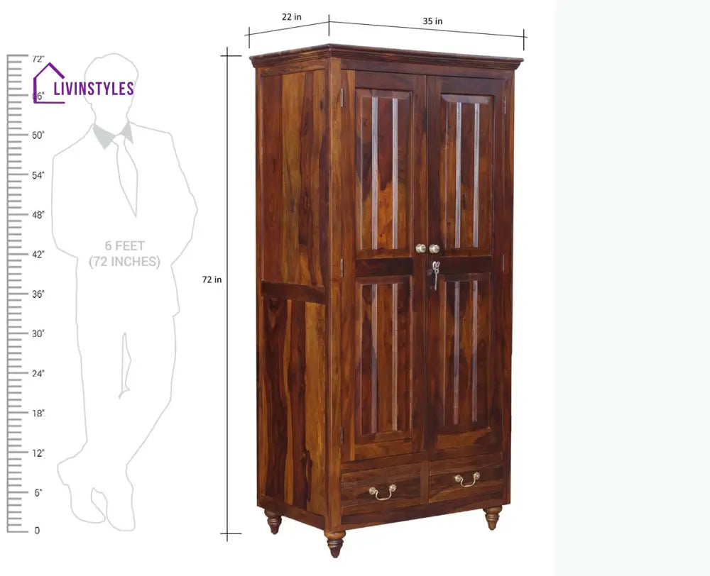 Calgary Solid Wood Two Doors Wardrobe - Wardrobes & Cabinets
