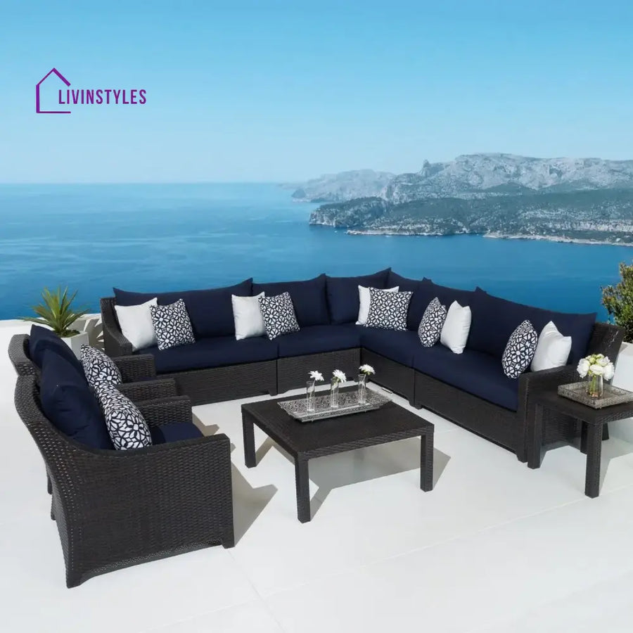 Calista All Weather Outdoor Wicker Garden L-Shape Sectional Conversation Set - Sofa Set