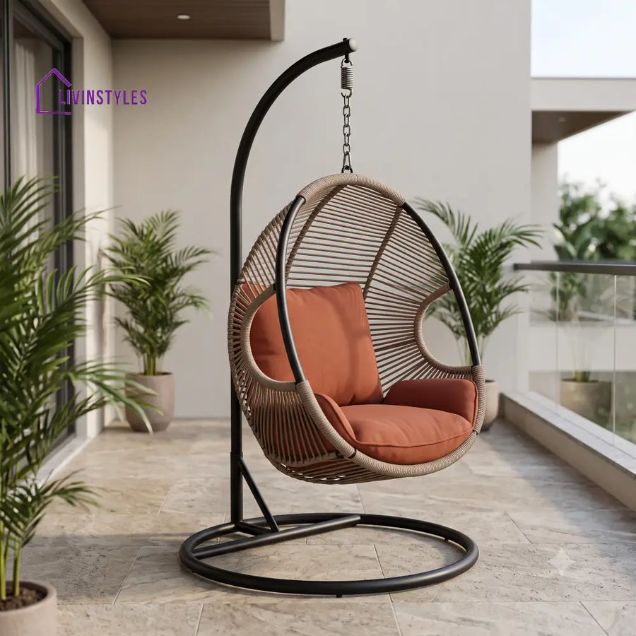 Calixte Metal Frame Swing Chair with Stand and Rope Woven Seat