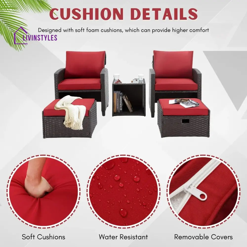 Calliope 5 Piece Outdoor Patio Wicker Furniture Set - Patio Sofa Set