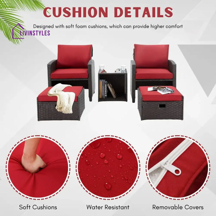 Calliope 5 Piece Outdoor Patio Wicker Furniture Set - Patio Sofa Set