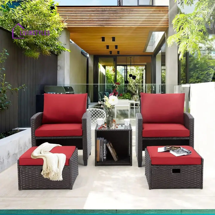 Calliope 5 Piece Outdoor Patio Wicker Furniture Set - Patio Sofa Set