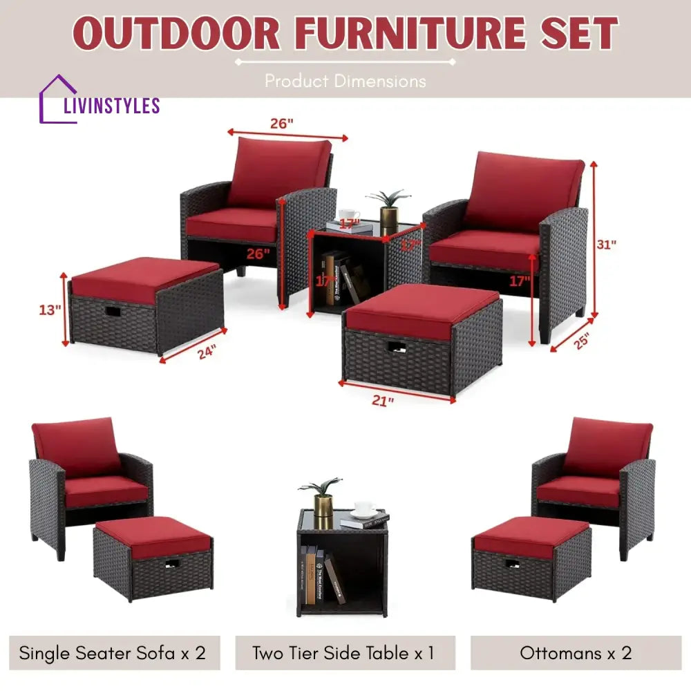 Calliope 5 Piece Outdoor Patio Wicker Furniture Set - Patio Sofa Set