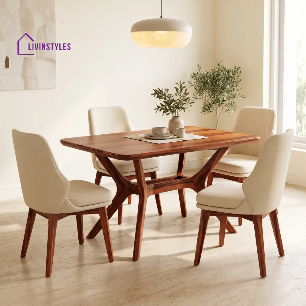 Calvin Premium Solid Wood 4 Seater Dining Table Set