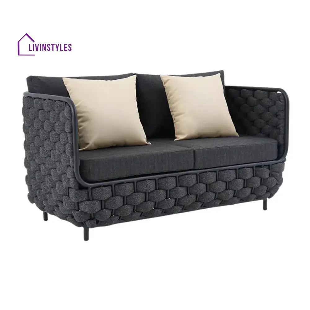 Camila 4 Piece Outdoor Rope Sofa Set with Glass Top Coffee Table (Black) - Sofa Set