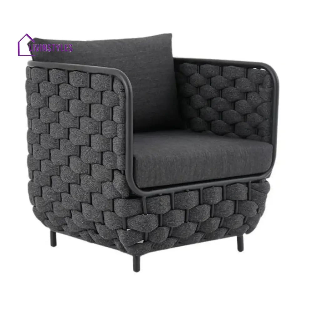 Camila 4 Piece Outdoor Rope Sofa Set with Glass Top Coffee Table (Black) - Sofa Set