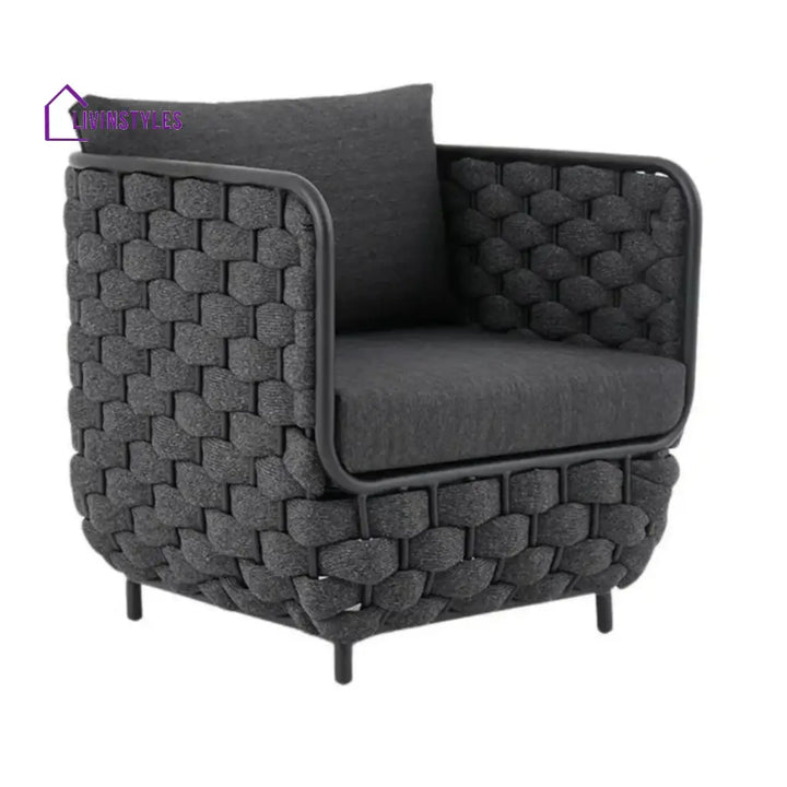 Camila 4 Piece Outdoor Rope Sofa Set with Glass Top Coffee Table (Black) - Sofa Set