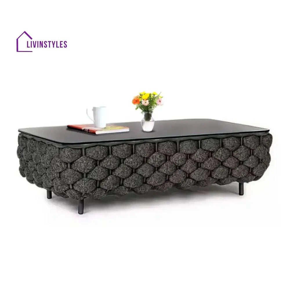 Camila 4 Piece Outdoor Rope Sofa Set with Glass Top Coffee Table (Black) - Sofa Set