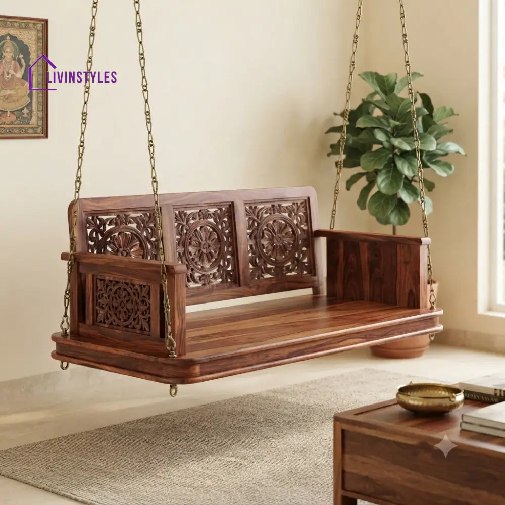 Camille 2 Seater Wooden Swing for Home | Wooden Jhula for home