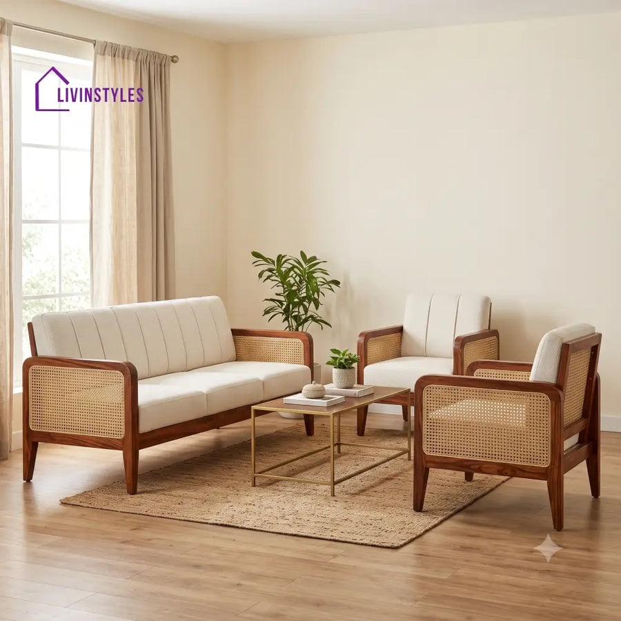 Camille Premium Wooden Sofa Set for Living Room | 3 + 1 + 1 Seater Sheesham Wood Sofa Set