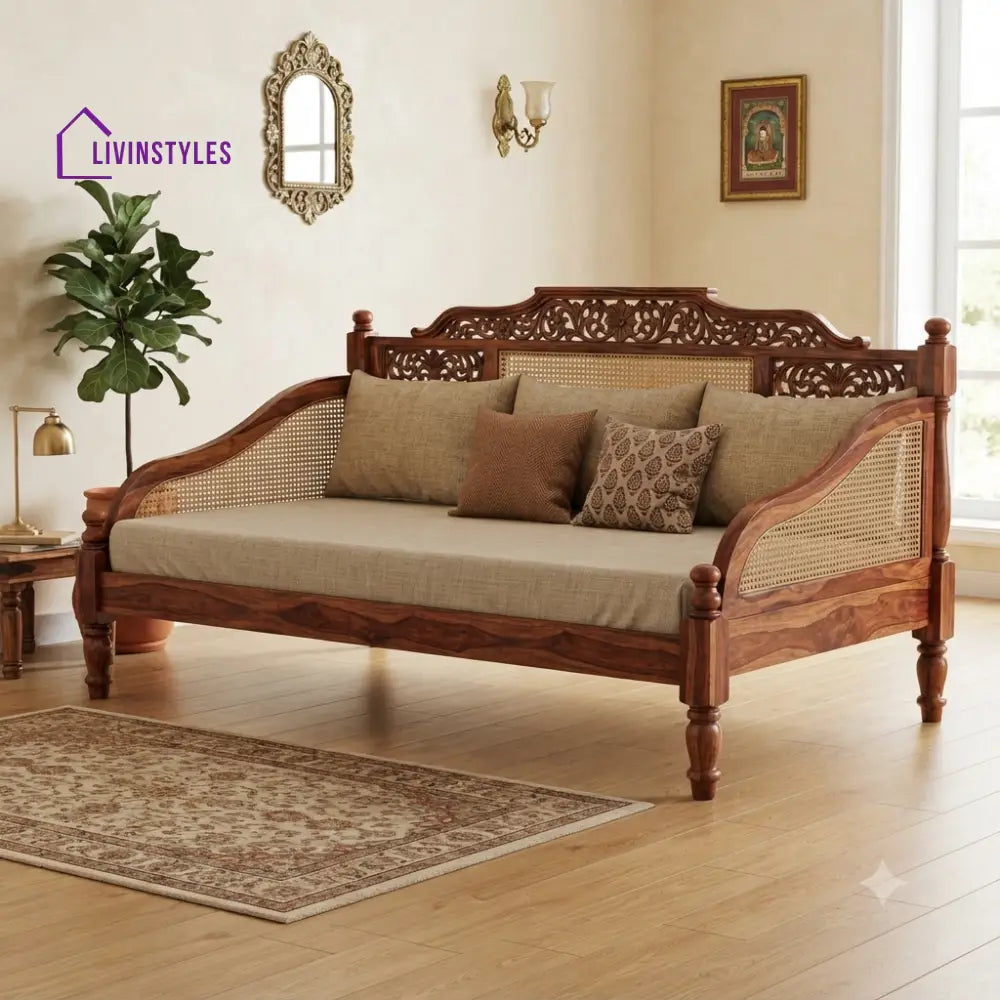 Camille Wooden Divan Bed for Living Room | Solid Sheesham Wood