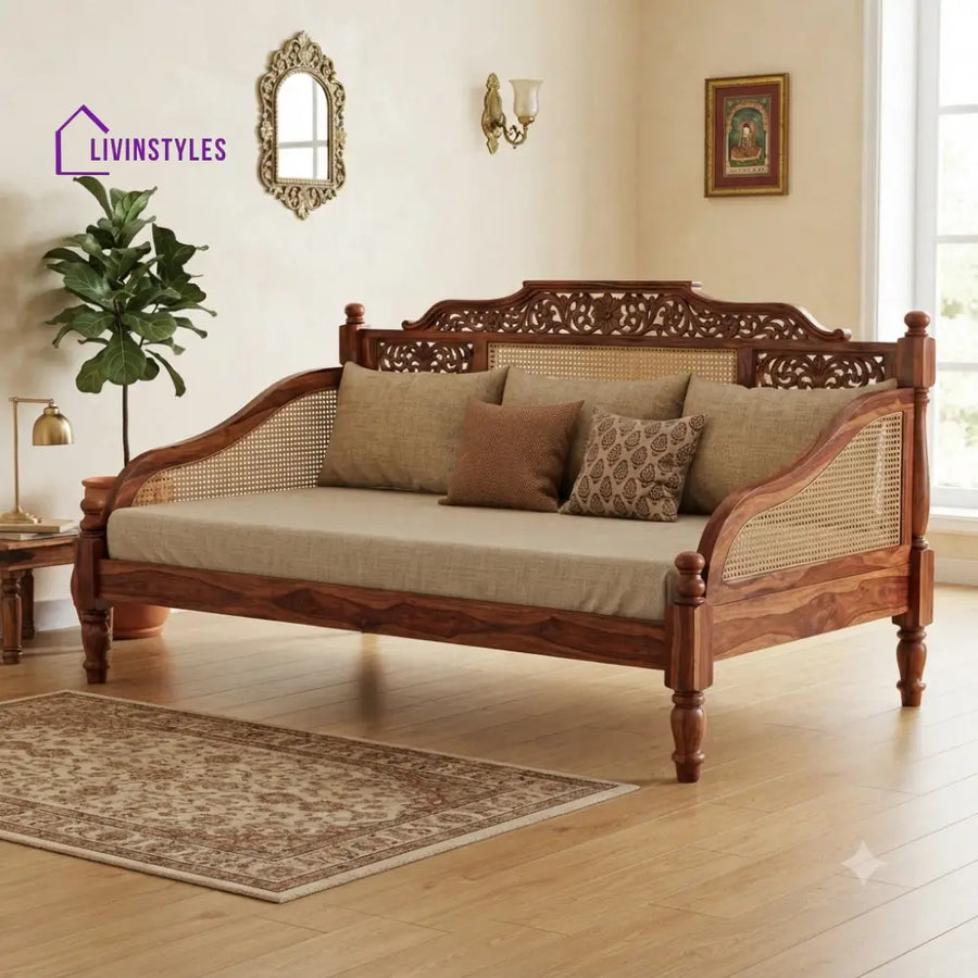 Camille Wooden Divan Bed for Living Room | Solid Sheesham Wood