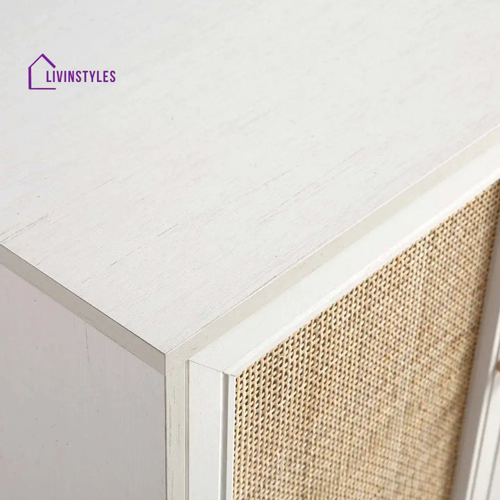Frances Woven Rattan 3-Door Sideboard White Cabinets & Chests