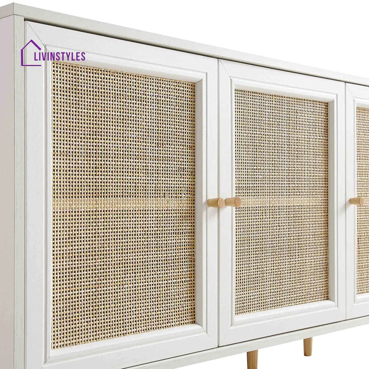Frances Woven Rattan 3-Door Sideboard White Cabinets & Chests