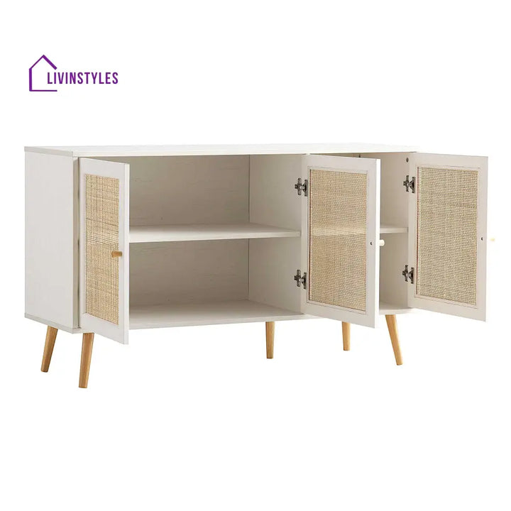 Frances Woven Rattan 3-Door Sideboard White Cabinets & Chests