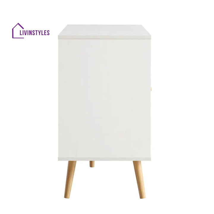 Frances Woven Rattan 3-Door Sideboard White Cabinets & Chests