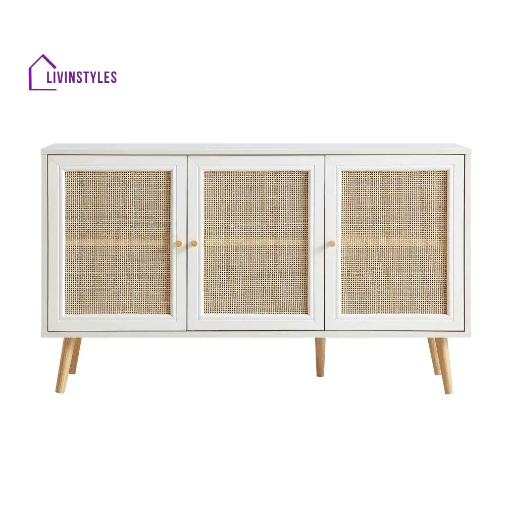 Frances Woven Rattan 3-Door Sideboard White Cabinets & Chests
