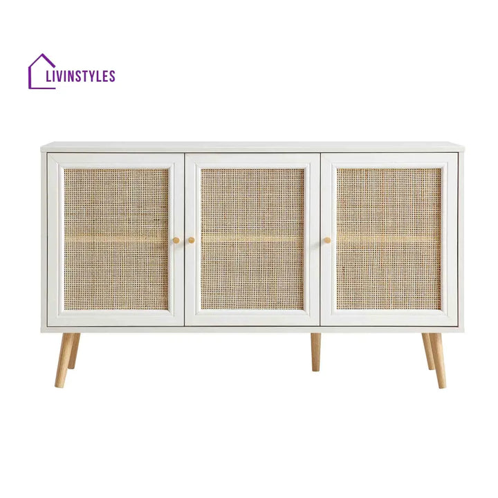 Frances Woven Rattan 3-Door Sideboard White Cabinets & Chests